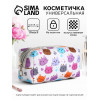 Косметичка женская на молнии объёмная, маленькая, с принтом, белая/разноцветная (производитель не указан)