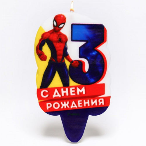 Свеча для торта «С Днем Рождения», цифра 3, Человек-паук MARVEL