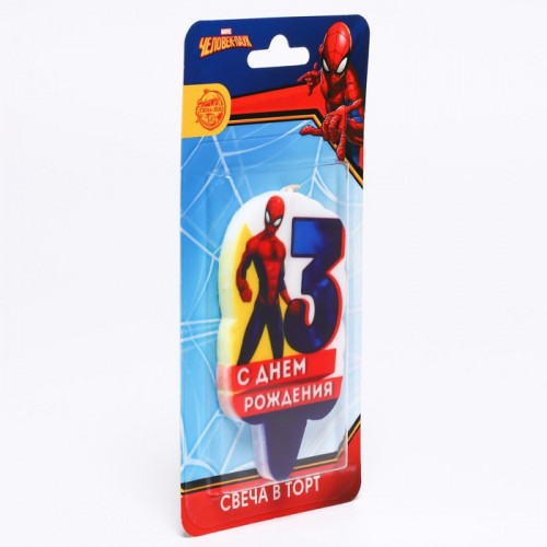 Свеча для торта «С Днем Рождения», цифра 3, Человек-паук MARVEL