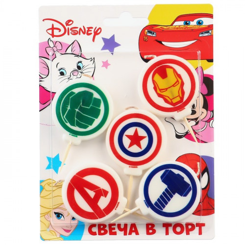 Свеча для торта «С Днем Рождения!», 5 штук, Мстители MARVEL