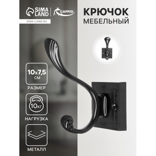 Крючок мебельный CAPPIO ETERNITY, двухрожковый, цвет черный CAPPIO