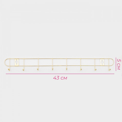 Вешалка настенная Доляна «Лайт», 10 крючков, 43×5×3 см, золотая Доляна