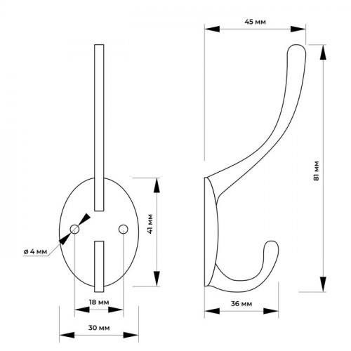 Крючок мебельный ТУНДРА TKD002 LIGHT, двухрожковый, белый ТУНДРА