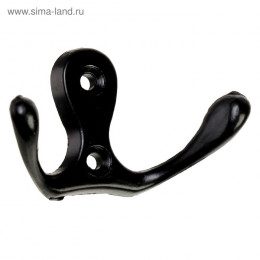Крючок мебельный ТУНДРА TKd=003, двухрожковый, черный, 5 шт. TMP