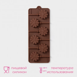 Форма для леденцов Доляна «Ромашка», силикон, 9.5×24×1 см, 6 ячеек (d=3.8 см), с палочками, МИКС
