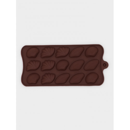 Форма для конфет и шоколада Доляна «Ракушки», силикон, 22×10.5×1 см, 15 ячеек (2.7×3.4 см), коричневая Доляна