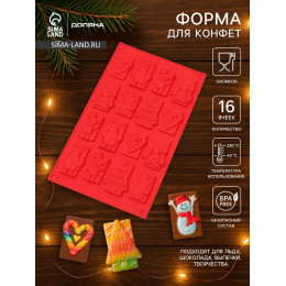 Форма для конфет и шоколада новогодняя Доляна «Рождество», силикон, 30×17 см, 16 ячеек, красная