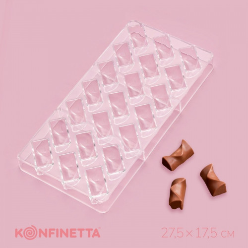 Форма для конфет и шоколада KONFINETTA «Плетёный батон», 27.5×17.5×2.5 см, 21 ячейка 3.5×1.5×1.5 см, прозрачная KONFINETTA