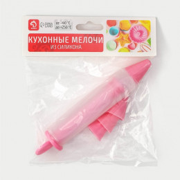 Шприц кондитерский Доляна «Фобос», 4 насадки, 15×2.5×2.5 см, розовый