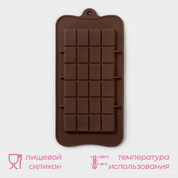 Форма для шоколада Доляна «Плитка», силикон, 22.5×10.5×0.2 см, 24 ячейки (2×2.5 см), коричневая