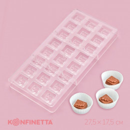 Форма для конфет и шоколада KONFINETTA «Ягодный лист», 27.5×17.5×2.5 см, 24 ячейки 2.7×2.5×1.2 см, прозрачная