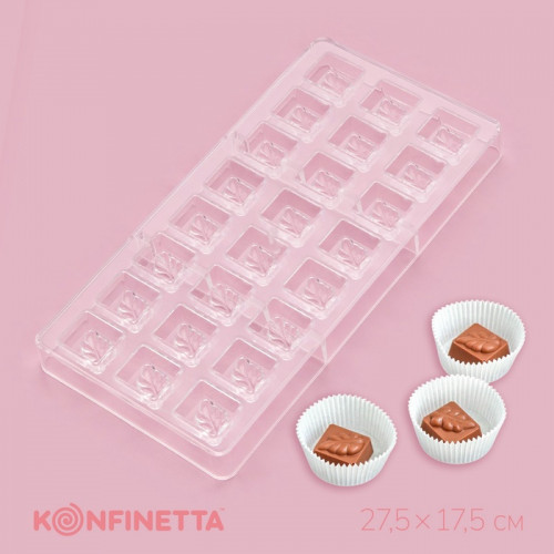 Форма для конфет и шоколада KONFINETTA «Ягодный лист», 27.5×17.5×2.5 см, 24 ячейки 2.7×2.5×1.2 см, прозрачная KONFINETTA