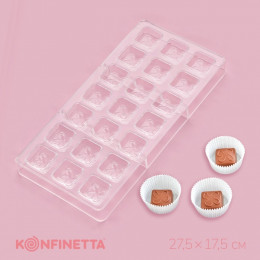 Форма для конфет и шоколада KONFINETTA «Клевер», 27.5×17.5×2.5 см, 21 ячейка 2.5×2.5×1 см, прозрачная