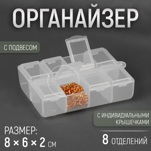 Органайзер для рукоделия, с подвесом, 8 отделений, 8 × 6 × 2 см, цвет прозрачный Арт Узор