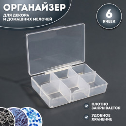 Органайзер для декора, 6 ячеек, 9 × 6 × 2 см, цвет прозрачный