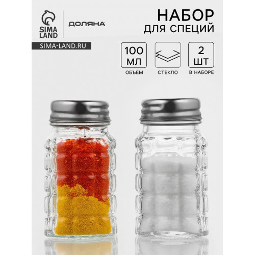 Набор для специй Доляна «Квадраты», солонка, перечница 100 мл, стекло, прозрачный Доляна