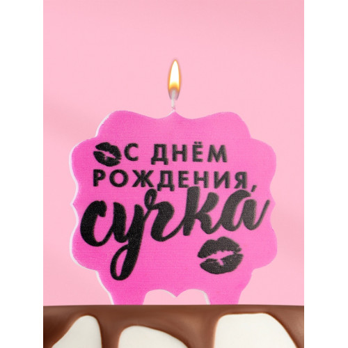 Свеча для торта «С днем рождения, сучка», 8 см, розовая Страна Карнавалия