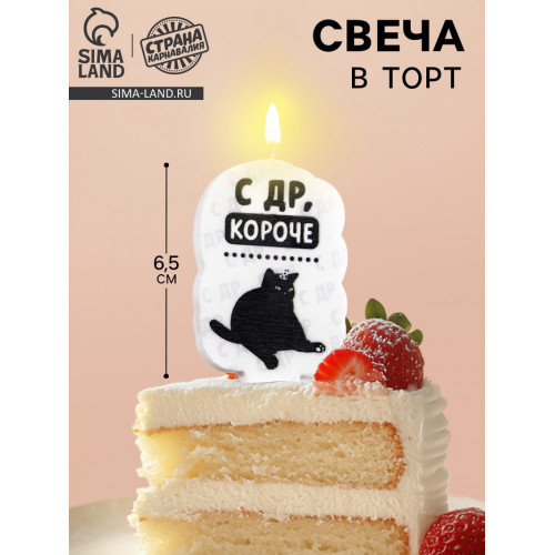 Свеча для торта «С др, короче», 6.5 см, белая Страна Карнавалия