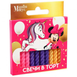 Свечи для торта витые «С Днем Рождения», 12 штук, Минни и Единорог