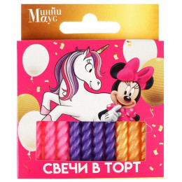 Свечи для торта витые «С Днем Рождения», 12 штук, Минни и Единорог