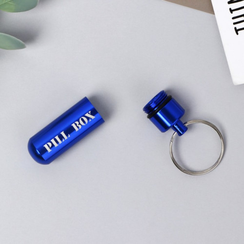 Таблетница брелок Pill box, синяя, 1,4 х 5,2 см. (производитель не указан)