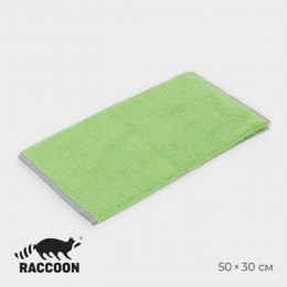 Тряпка для пола Raccoon, 250 г/м², 50×30 см, микрофибра, с оверлоком, 1 шт, цвет зеленый