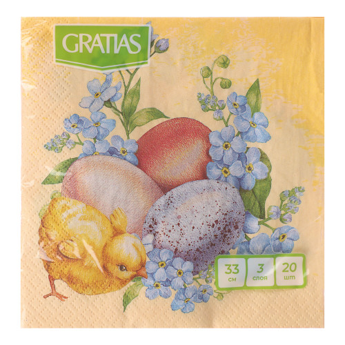 Салфетки бумажные Gratias Пасха, трехслойные, 33см, 5 дизайнов, 20л (производитель не указан)