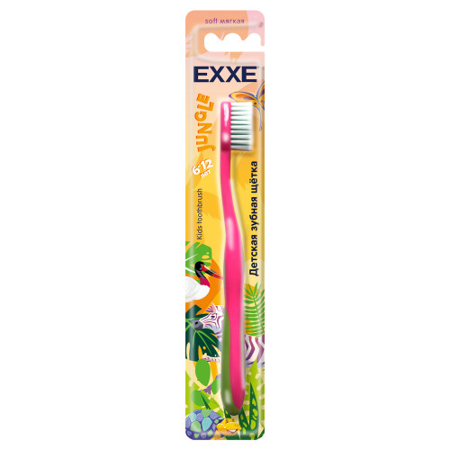 Зубная щетка детская EXXE серия Джунгли, 6-12 лет, мягкая, 1шт EXXE
