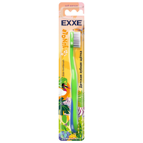 Зубная щетка детская EXXE серия Джунгли, 6-12 лет, мягкая, 1шт EXXE