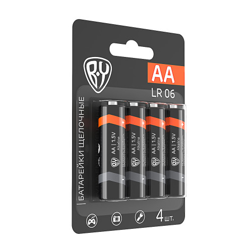 BY Батарейки AA (LR06) 4шт в блистере, щелочные 1.5V, высокой ёмкости BY