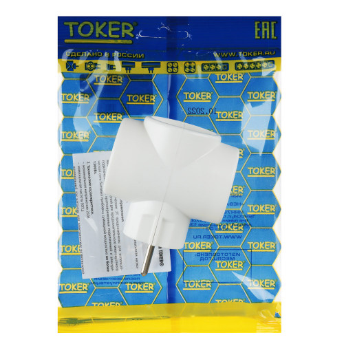 TOKER Разветвитель 3 гнезда, 6А, 3T, белый TOKER