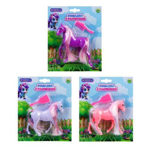 ИГРОЛЕНД Лошадка с расческой, ABS,PP, 13,5х3,5х16 см, 3 цвета ИГРОЛЕНД