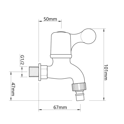 Кран водоразборный, 1/2" (15 мм), пластик, ручка-флаг, со штуцером, белый (производитель не указан)