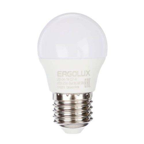 Ergolux LED-G45-7W-E27-4K (Эл.лампа светодиодная Шар 7Вт E27 4500K 172-265В), 12145 Ergolux