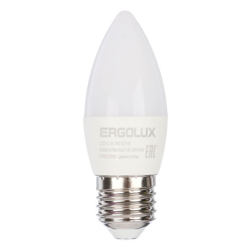 Ergolux LED-C35-7W-E27-4K (Эл.лампа светодиодная Свеча 7Вт E27 4500K 172-265В), 13298 Ergolux