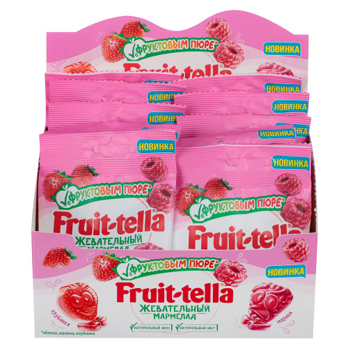 Мармелад жевательный Fruittella с фруктовым пюре и вкусами клубники, малины, 36 г (производитель не указан)