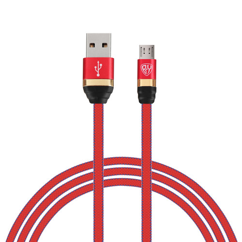 BY Кабель для зарядки Элегант Micro USB, 1м, 3А, быстрая зарядка QC3.0, тканевая оплётка, красный BY