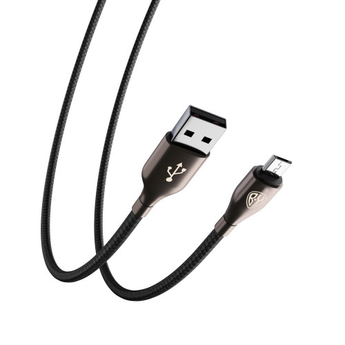 BY Кабель для зарядки Керамика Micro USB, 1м, 3А, Быстрая зарядка QC3.0, тканевая оплётка, черный BY