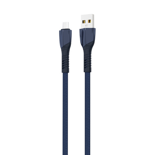 BY Кабель для зарядки Navy microUSB, 1м, Быстрая зарядка 3А, QC, PD 20W, тканевый, синий BY