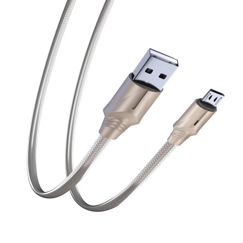 BY Кабель для зарядки Серебро Micro USB, 1м, Быстрая зарядка QC3.0, штекер металл, серебристый BY