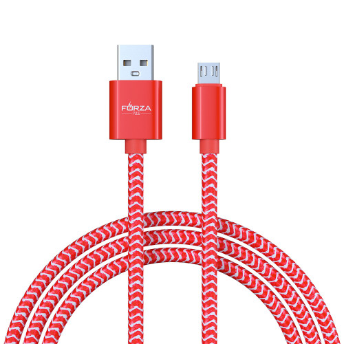 FORZA Кабель для зарядки Волна Micro USB, 1м, 2А, тканевая оплётка, 4 цвета, пакет FORZA