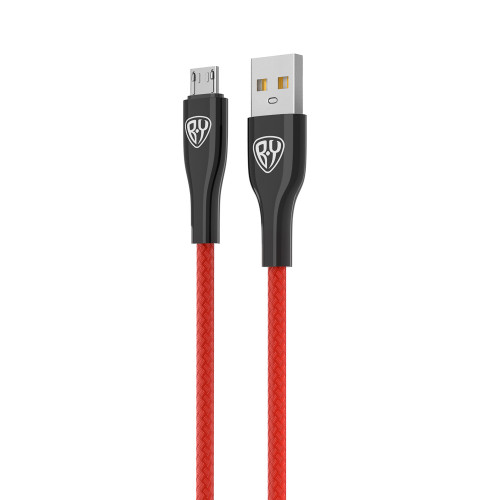 BY Кабель для зарядки Smart Micro USB, 1м, 3A, Быстрая зарядка QC 3.0, тканевая оплетка, красный BY