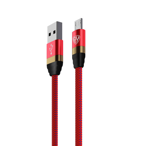 BY Кабель для зарядки Элегант Micro USB, 1м, 3А, быстрая зарядка QC3.0, тканевая оплётка, красный BY