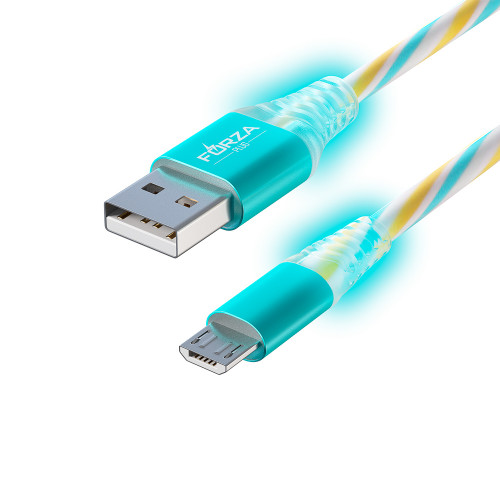 FORZA Кабель для зарядки Конфетти Micro USB, 1м, 1.5А, цветная подсветка, 3 цвета, пакет FORZA