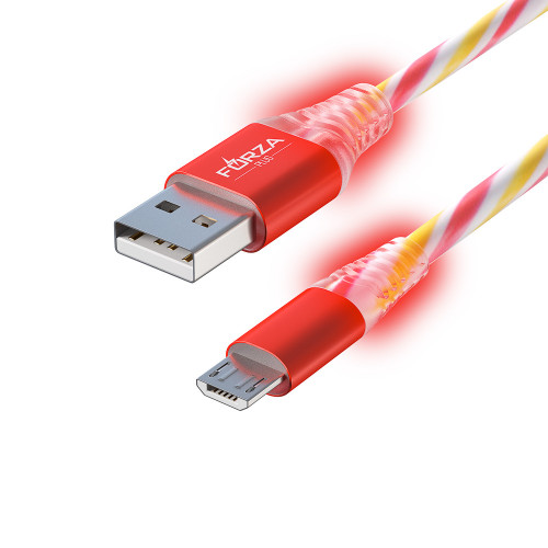 FORZA Кабель для зарядки Конфетти Micro USB, 1м, 1.5А, цветная подсветка, 3 цвета, пакет FORZA