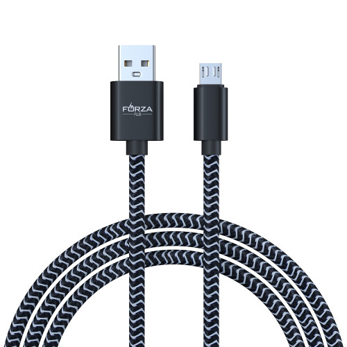 FORZA Кабель для зарядки Волна Micro USB, 1м, 2А, тканевая оплётка, 4 цвета, пакет FORZA