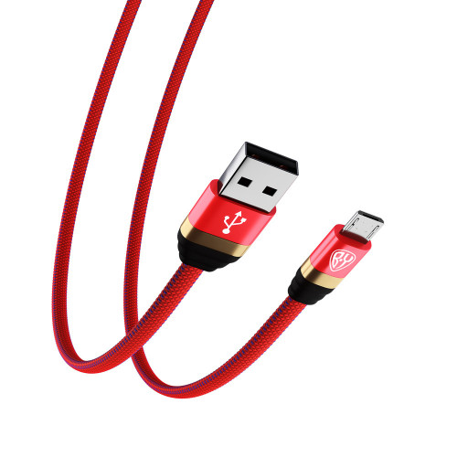 BY Кабель для зарядки Элегант Micro USB, 1м, 3А, быстрая зарядка QC3.0, тканевая оплётка, красный BY