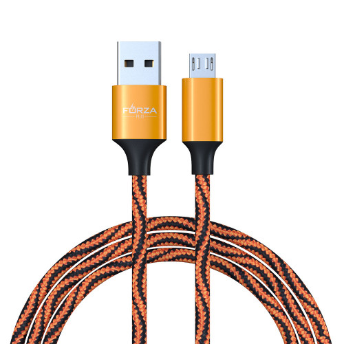 FORZA Кабель для зарядки Серпантин Micro USB, 1м, 1.5А, тканевая оплётка, 4 цвета, пакет FORZA