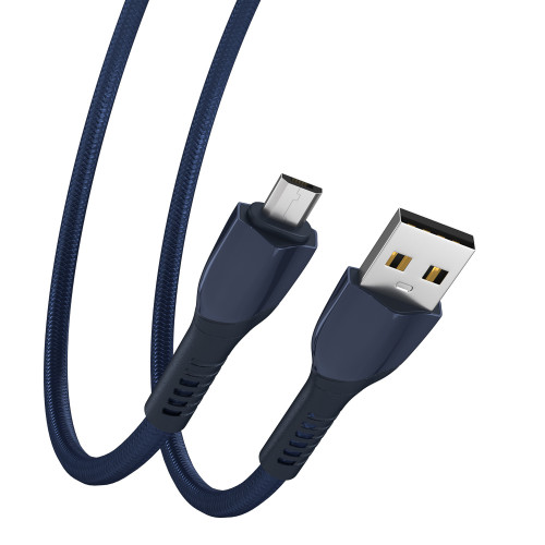 BY Кабель для зарядки Navy microUSB, 1м, Быстрая зарядка 3А, QC, PD 20W, тканевый, синий BY