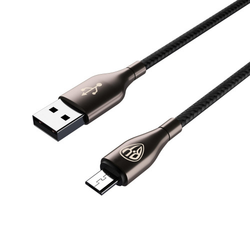 BY Кабель для зарядки Керамика Micro USB, 1м, 3А, Быстрая зарядка QC3.0, тканевая оплётка, черный BY